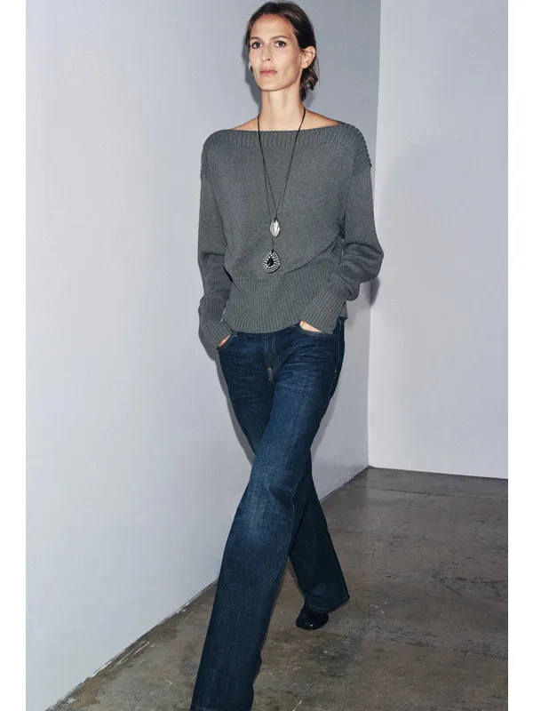 

Autumn Winter Casual Knitted Long Sve Ribbed One-oulder Sweater Women's Faion Commute Sle Loose Fit Cotton Blend