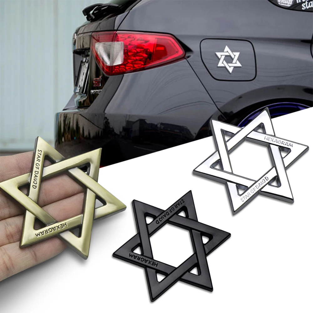 Universal 3D Metal Car Sticker Hexagram Star of David Emblem Israel Mogen David Badge Body Window Decoration Accessories