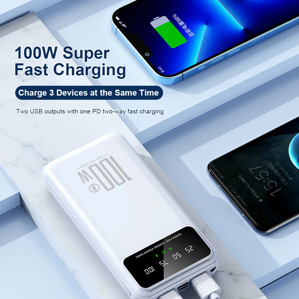 10000/20000mAh Power Bank 100W PD 20W Type-C Fast Charger with  LED Light for Heating Vest Jacket Socks