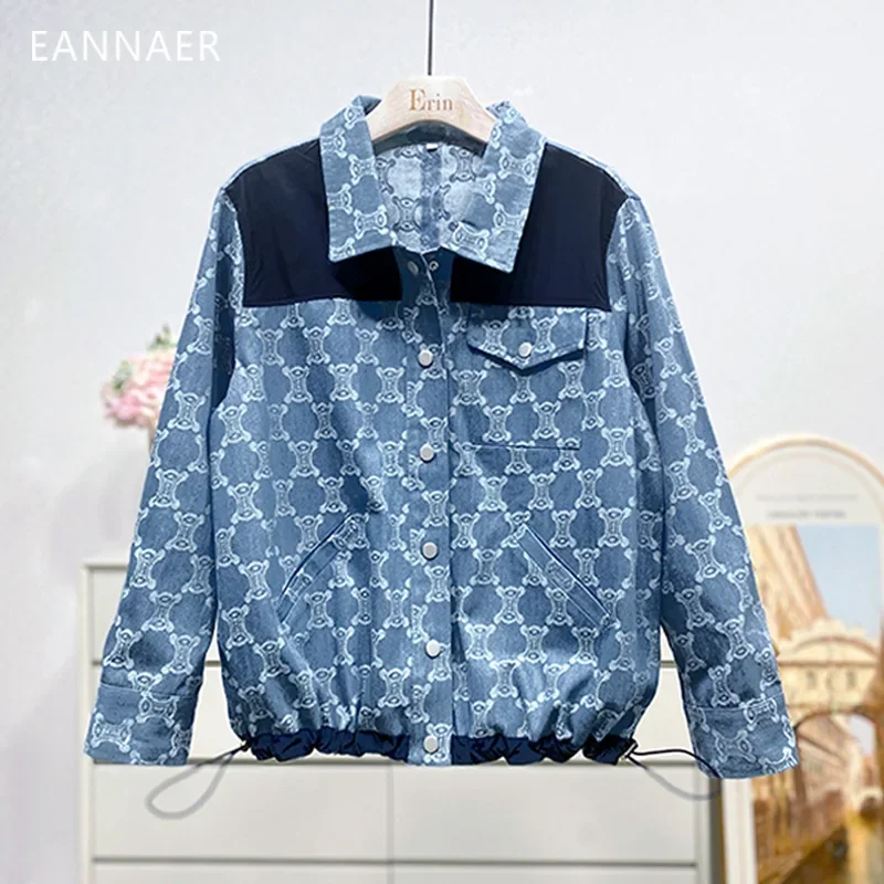 Denaire-Chaqueta vaquera ligera de lujo con lavado de flores para mujer, abrigo de aceite ajustado de trece filas, versátil y moderno, primavera y otoño