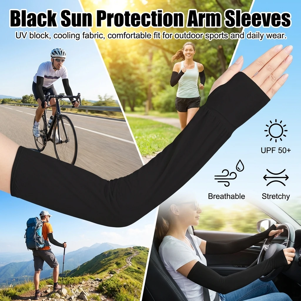

UV Protection Arm Sleeves Sunscreen Cooling For Summer Outdoor Cycling Running Hiking Elastic Breathable Pure Color Design