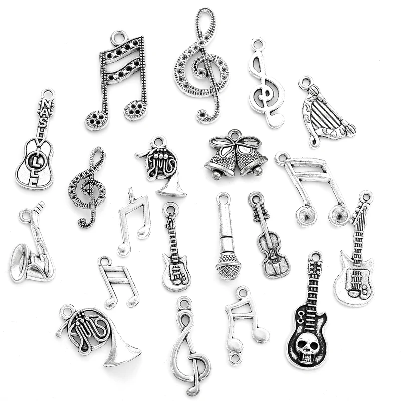 Zinc alloy 10-30pcs Multiple styles Antique Silver plated musical instrument Charms for bracelet necklace DIY jewelry Pendant