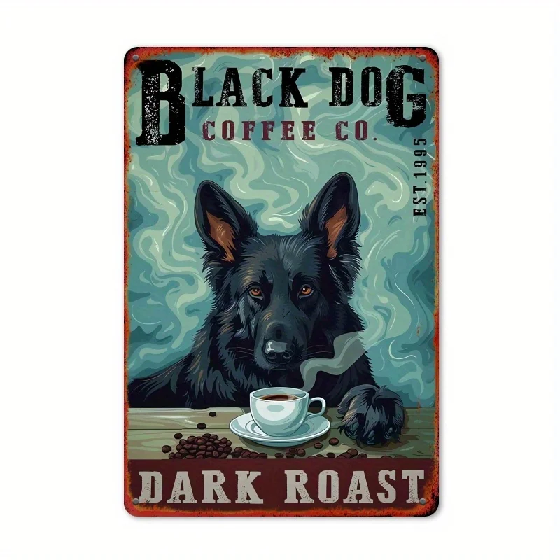 1pc Black German Shepherd Metal Sign, Vintage Pewter, Wall Art Decoration, Size 7.8x11.8 inches, for Kitchen, Home, Garden, Wall