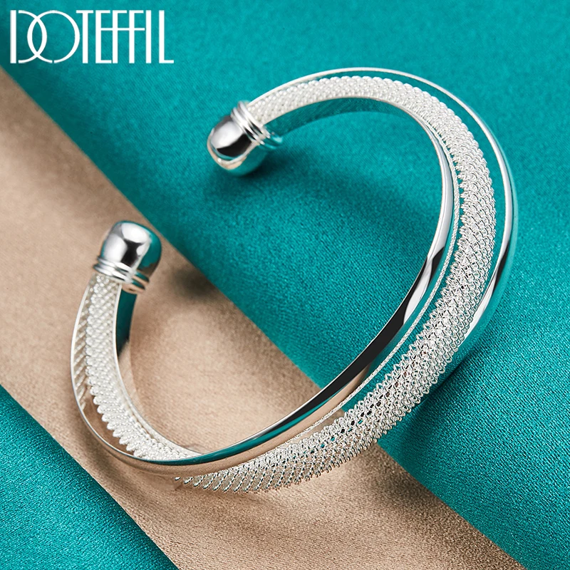 DOTEFFIL 925 Sterling Silver Network Bangle Bracelet For Woman Man Wedding Engagement Fashion Charm Party Jewelry