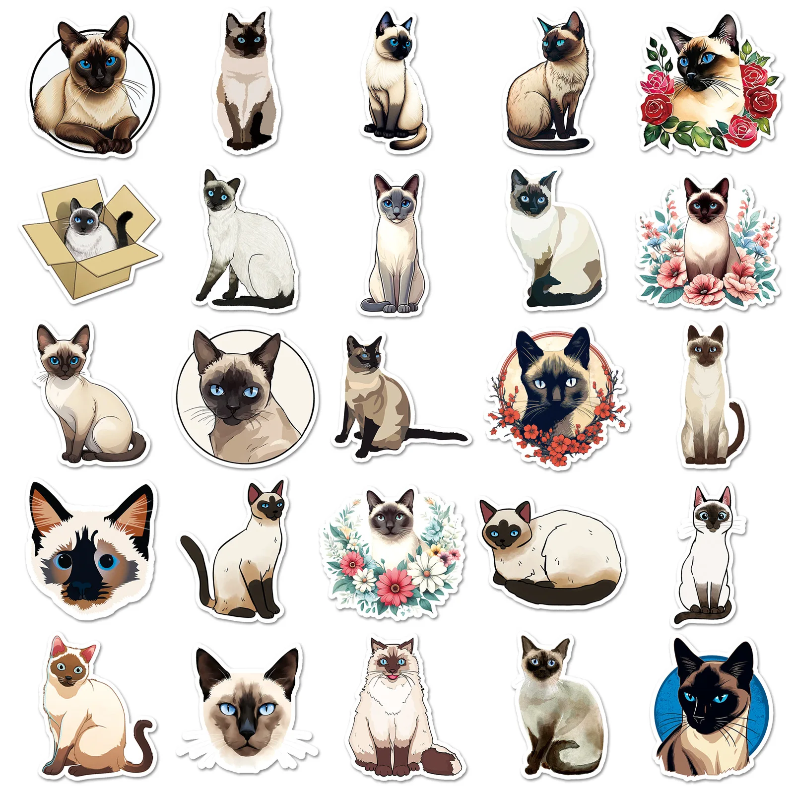 10/50PCS Kawaii สยามแมวสติกเกอร์แมวน่ารักสติกเกอร์การ์ตูนสัตว์ Graffiti ของเล่นตู้เย็นกระเป๋าเดินทางแล็ปท็อปโทรศัพท์กีตาร์ Decal