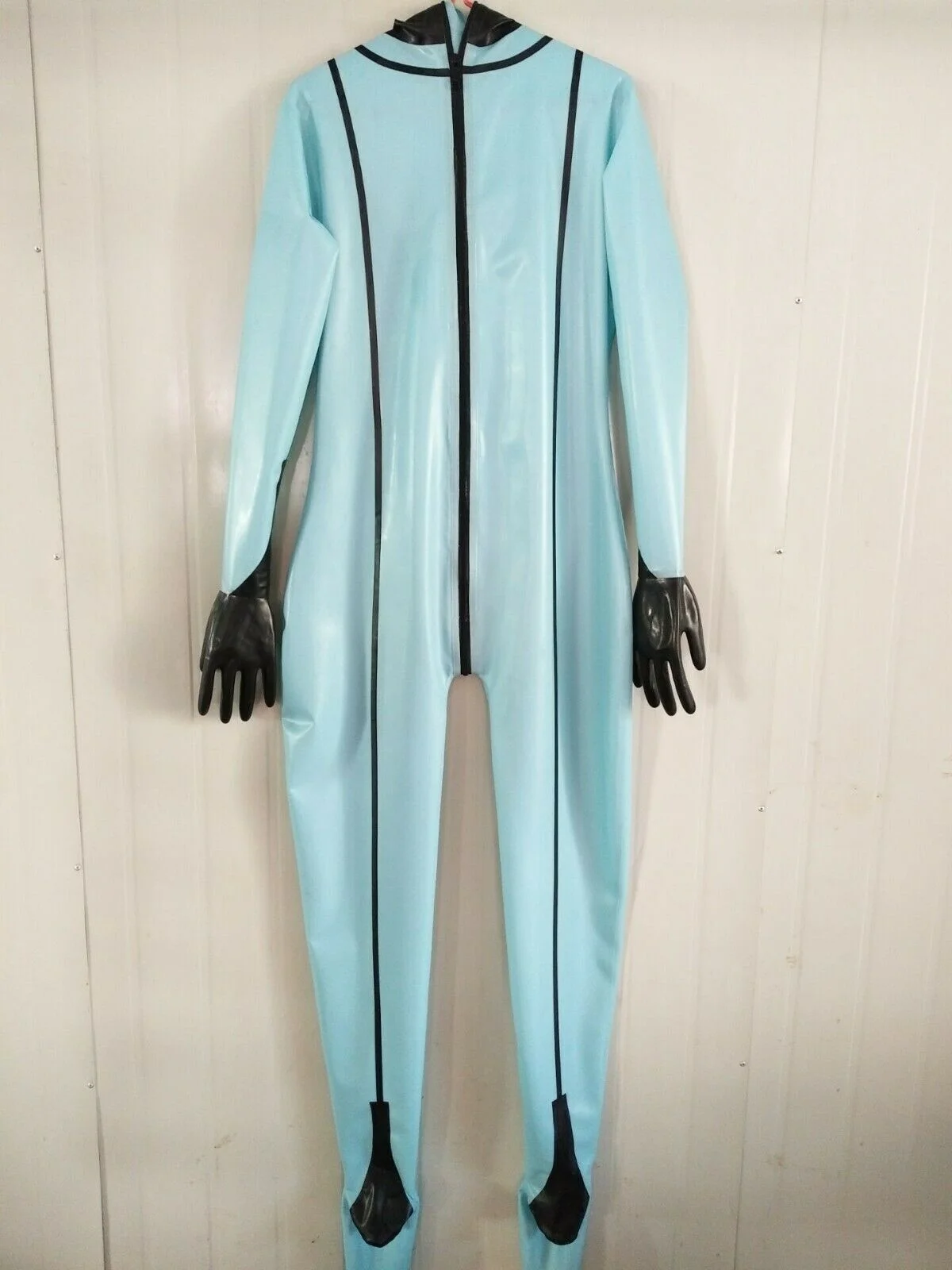 

Fetish 100% Latex Rubber Uniform Ligth Blue Catsuit Tigth Gummi Ganzanzug zipper Masquerade S-XXL