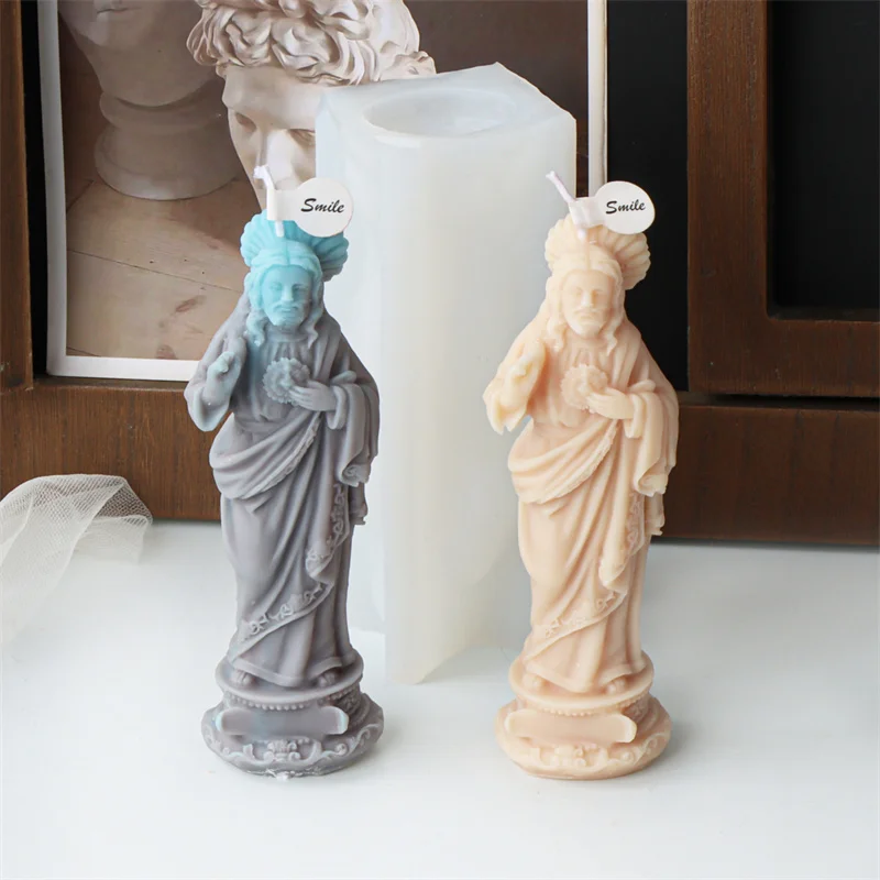 Touching Heart Jesus Statue Mold Holy Family of Virgin Mary and Jesus Plaster Making Holding Baby Virgin Mother Epoxy Resin Mold