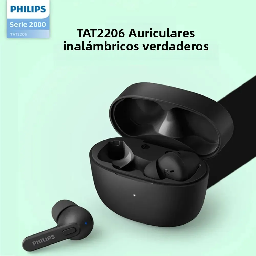 PHILIPS TAT2206 TWS auriculares inalámbricos Bluetooth impermeables IPX4 SBC auriculares deportivos 500mAh auriculares para juegos de baja latencia con micrófono