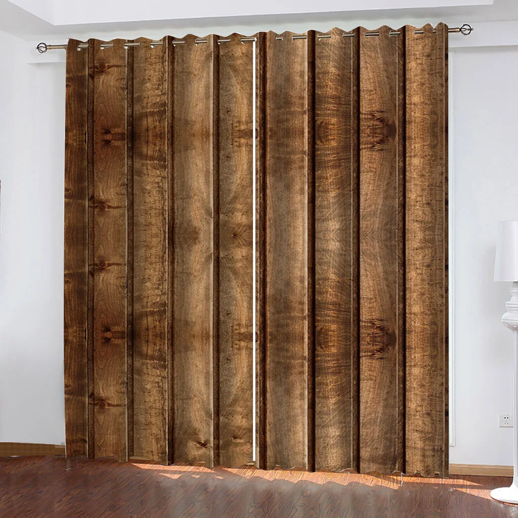 

HUANZHUANG Luxury Curtains For Living Room Vintage Art Wood Grain Tasteful Modern Fashion 2 Pieces Winodw Curtain