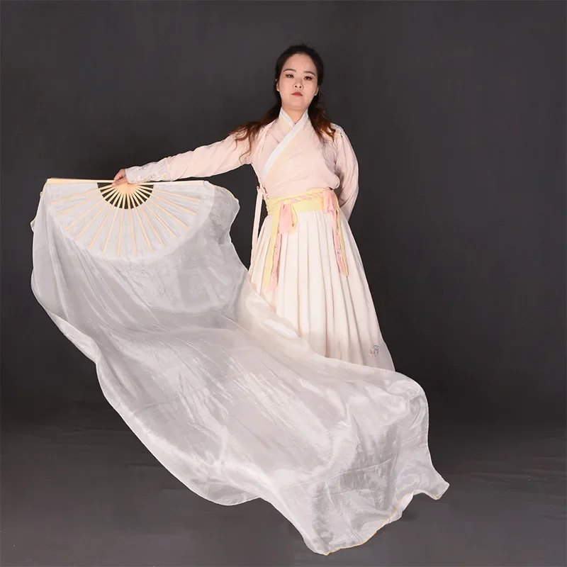 Hot-sell Black/White Mixed Belly Dancing 100% Real Silk Fan Veils Dyed Color Long Dancing Fans 180cm Lenglth Dance Performance