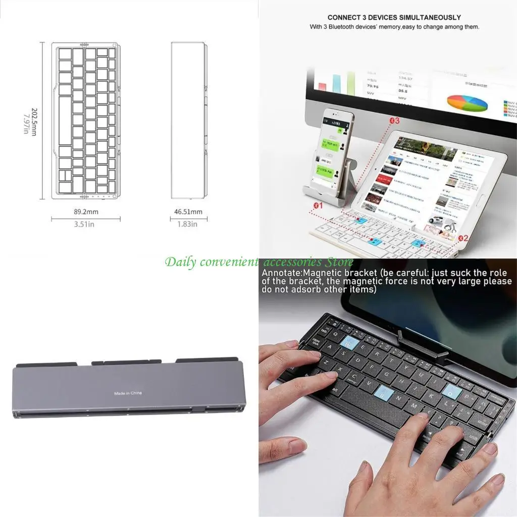 

97QB Портативная складная Bluetooth-совместимая клавиатура для нескольких устройств с подставкой