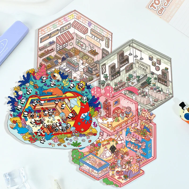Miniature World Scenery Sticker Collection DIY Niche Decompression PET Material Manual Sticker