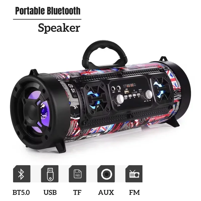 Speaker Bluetooth portabel, pengeras suara luar ruangan Subwoofer portabel Radio FM Caixa De Som, kotak suara kuat FM/TF