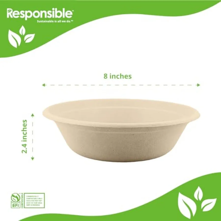 Molded Fiber Bowls, Tree-Less™ Compostable Molded Fiber Bowls, Extra Strength, Tree-Free and Made Without PFAS,32 oz (150 Count