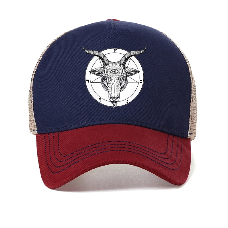 Roman Catholic Church knights Templar pentagram Baphomet Satan printing baseball cap Summer Mesh breathable trucker hat gorras
