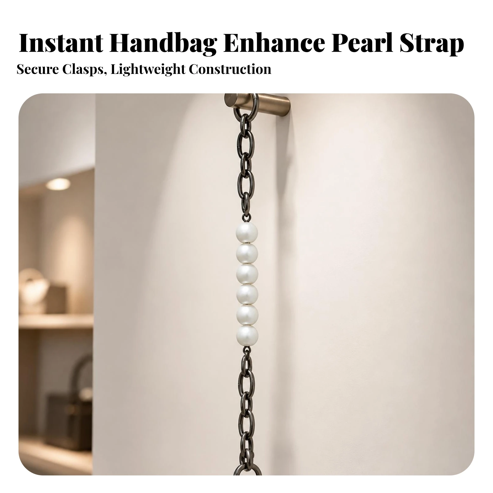 Handbag Strap with Pearl Beads Elegant Pearl Chain Handbag Strap Linked Metal Chain Extender Easy to Install Replacement