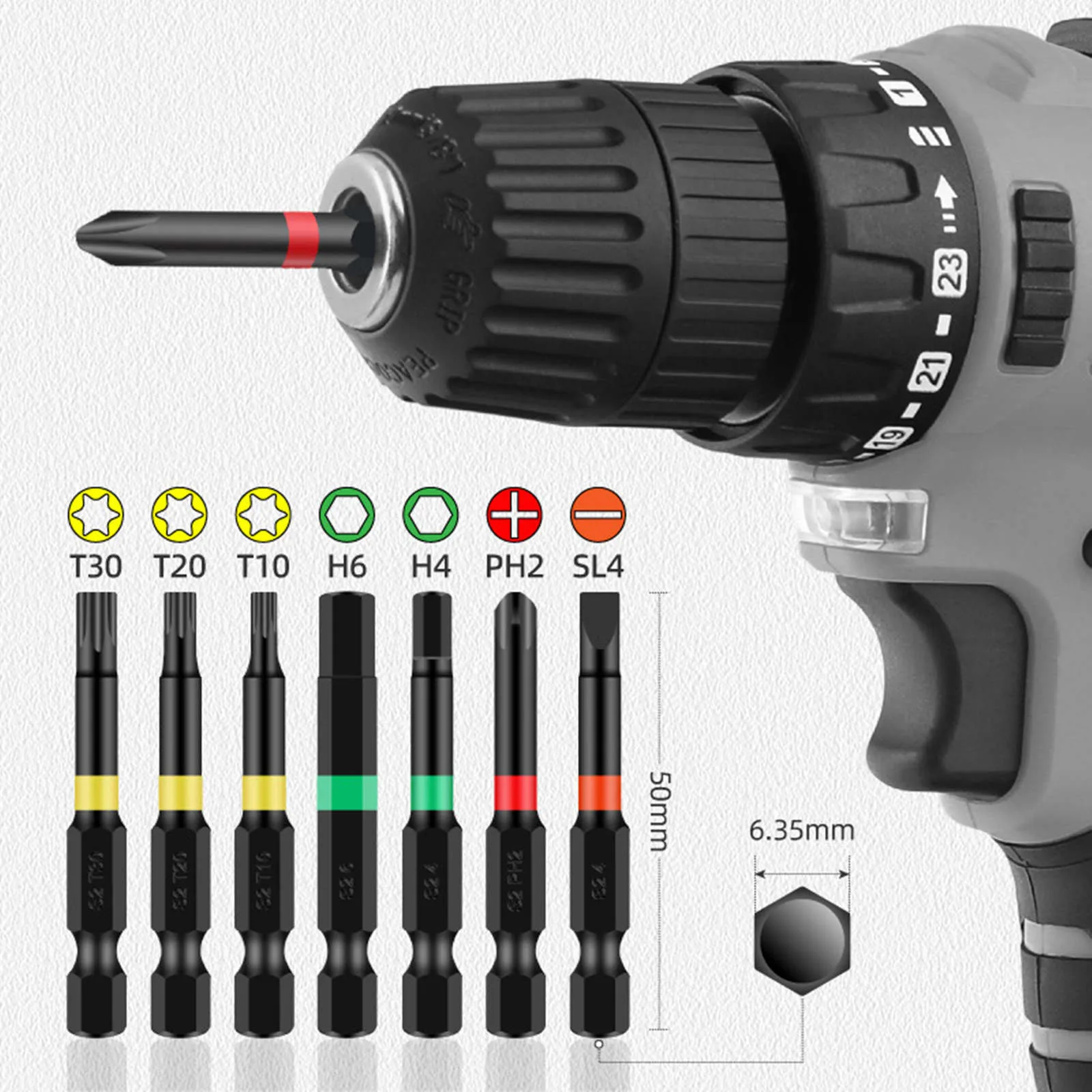 6Pcs Screw Extractor Set Stripped Damaged Screw Remover Broken Bolt Extractors with 7 Bits S2 Alloy Steel Power Drill Tools