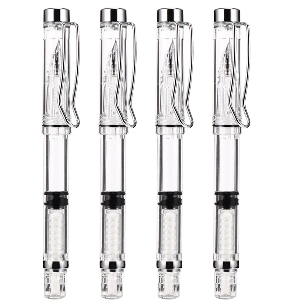 

4Pcs Transparent Fountain Pen Smooth Writing Calligraphy Practice Pen Comfort Grip Portable for Students Japanese School