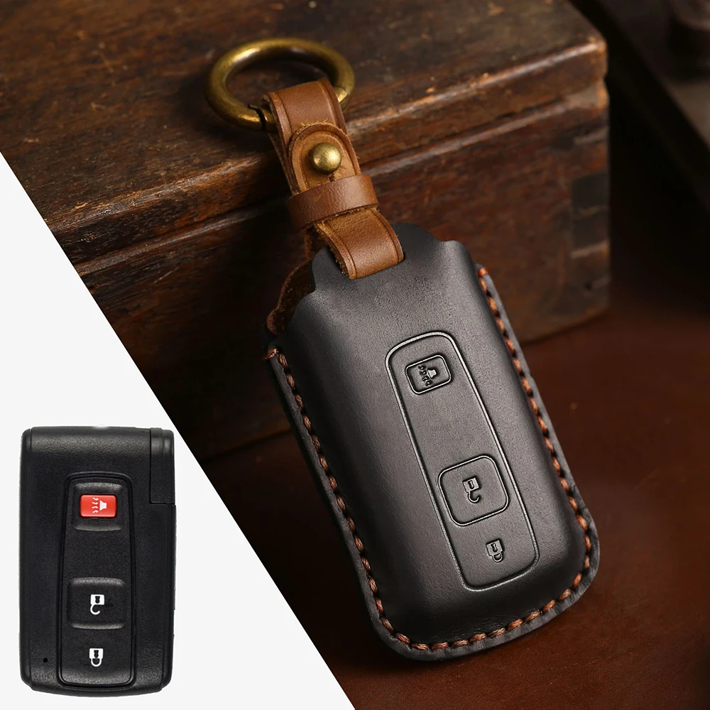 Couro genuíno Smart Remote Car Key Cover, Keyring Case para Toyota Prius, Corolla, Verso, Camry 2004, 2005, 2006, 2007, 2008, 2009, 1Pc