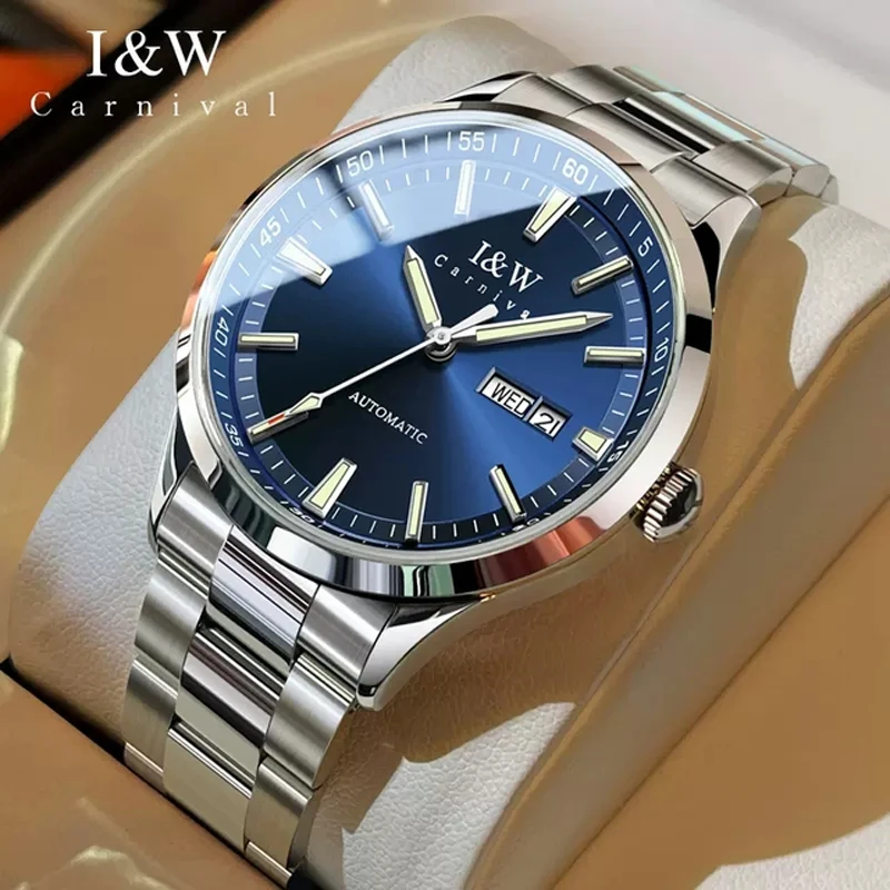 Luxury Brand I&W CARNIVAL Japan MIYOTA Automatic Mechanical Sapphire Men\'s Watches Luminous Waterproof Dual Calendar Clock 622G