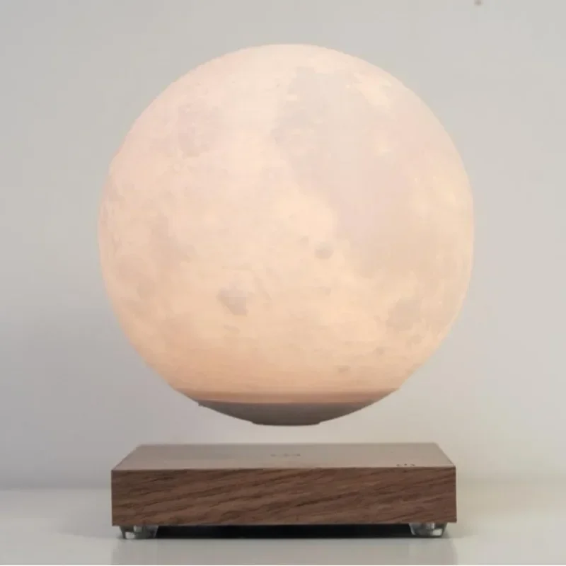 Maglev moon lamp bedroom walnut solid wood art 3D printing moon black technology creative intelligent night light