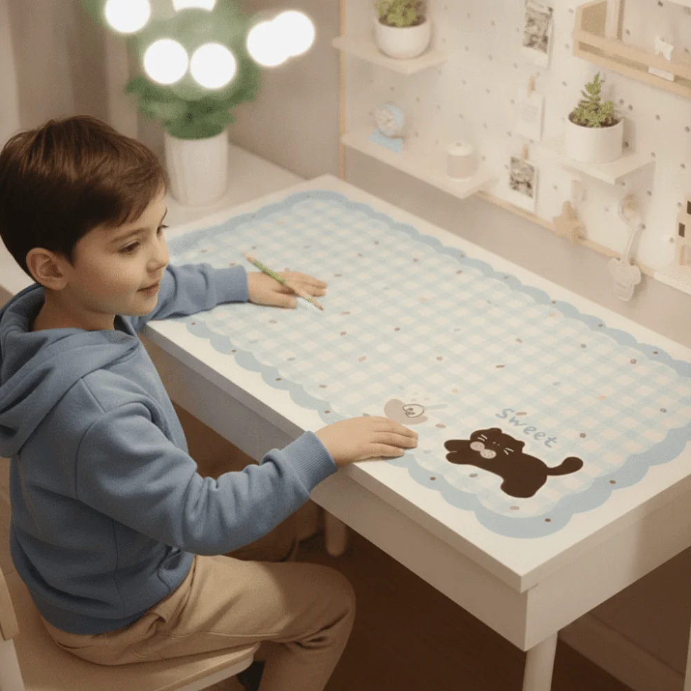 Study Cushion Gingham Cartoon Desk Mat Large Waterproof Keyboard Mat Premium Non-slip Table Protector Bedroom