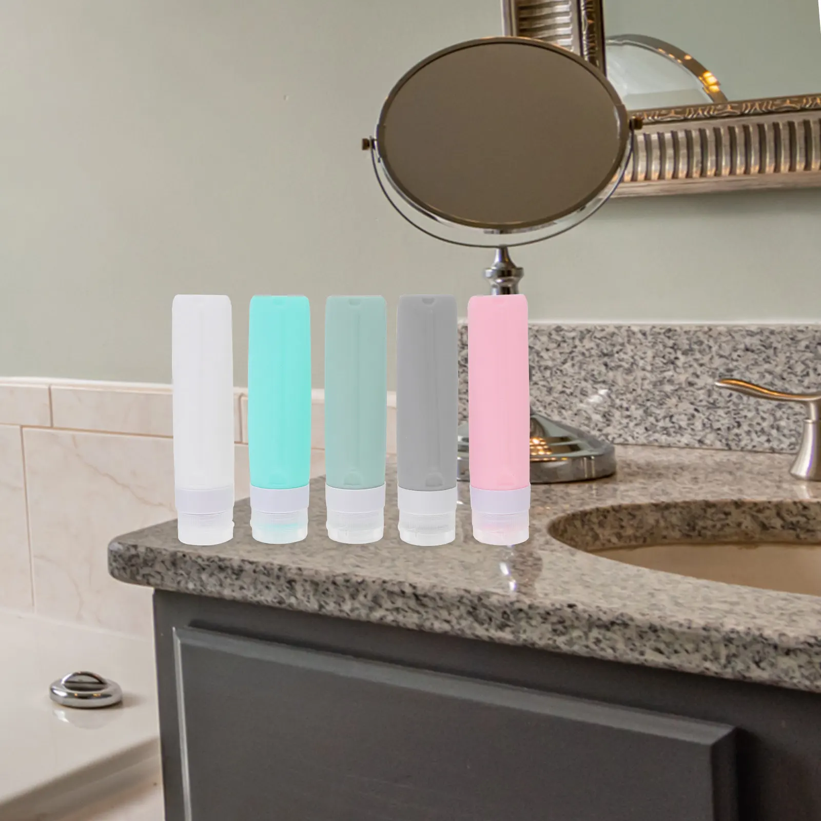 

5Pcs 80Ml Portable Travel Bottle Containers Silicone Refillable Storage Bottles for Lotion Serum Facial Cleanser on Go