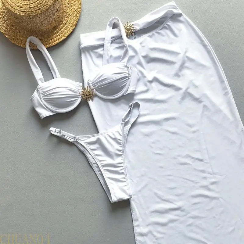 

A1A2 Women Push Up Swimsuit Padded Swimwears with Beach Coverup Dress Adjustable Back Tie Swimsuit Quick Dry Swimming Costume