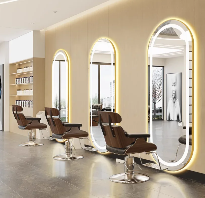 Hair salon mirror dual light source floor standing mirror table