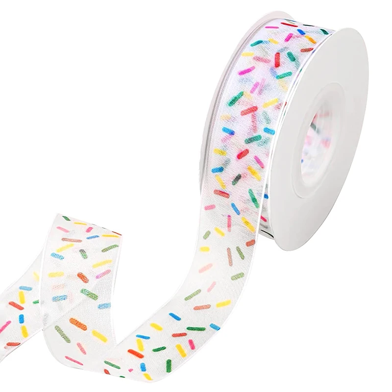 22 Meters Candy Sprinkle Sheer Ribbon, Donuts Ribbon for Wreath Hair Bow Craft Party Decor Christmas Tree Birthday Gift Wrapping