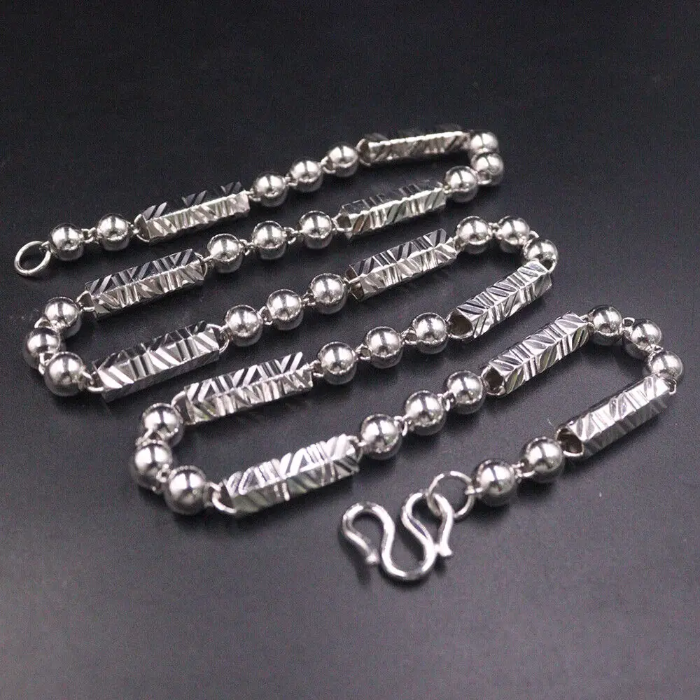 

Solid 925 Sterling Silver Necklace 7mm Tube With Bead Link Chain For Men 21.6"