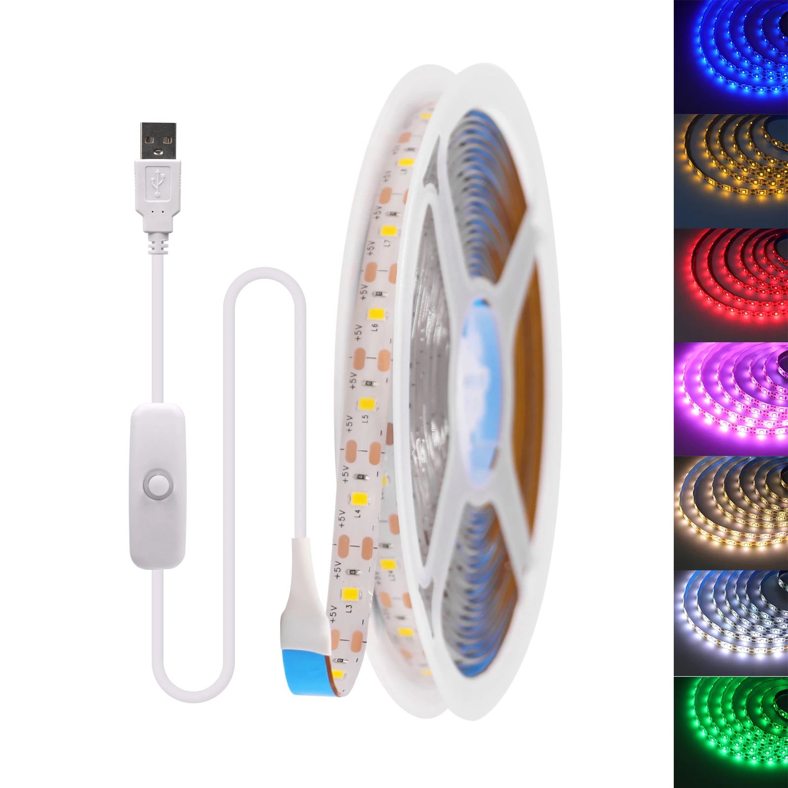 DC 5V USB Led Strip White/Warm White/Red/Blue/Green/Pink/Yellow  50CM 1M 2M 4M 5M Home Decor TV Backlight Flexible Ribbon Tape