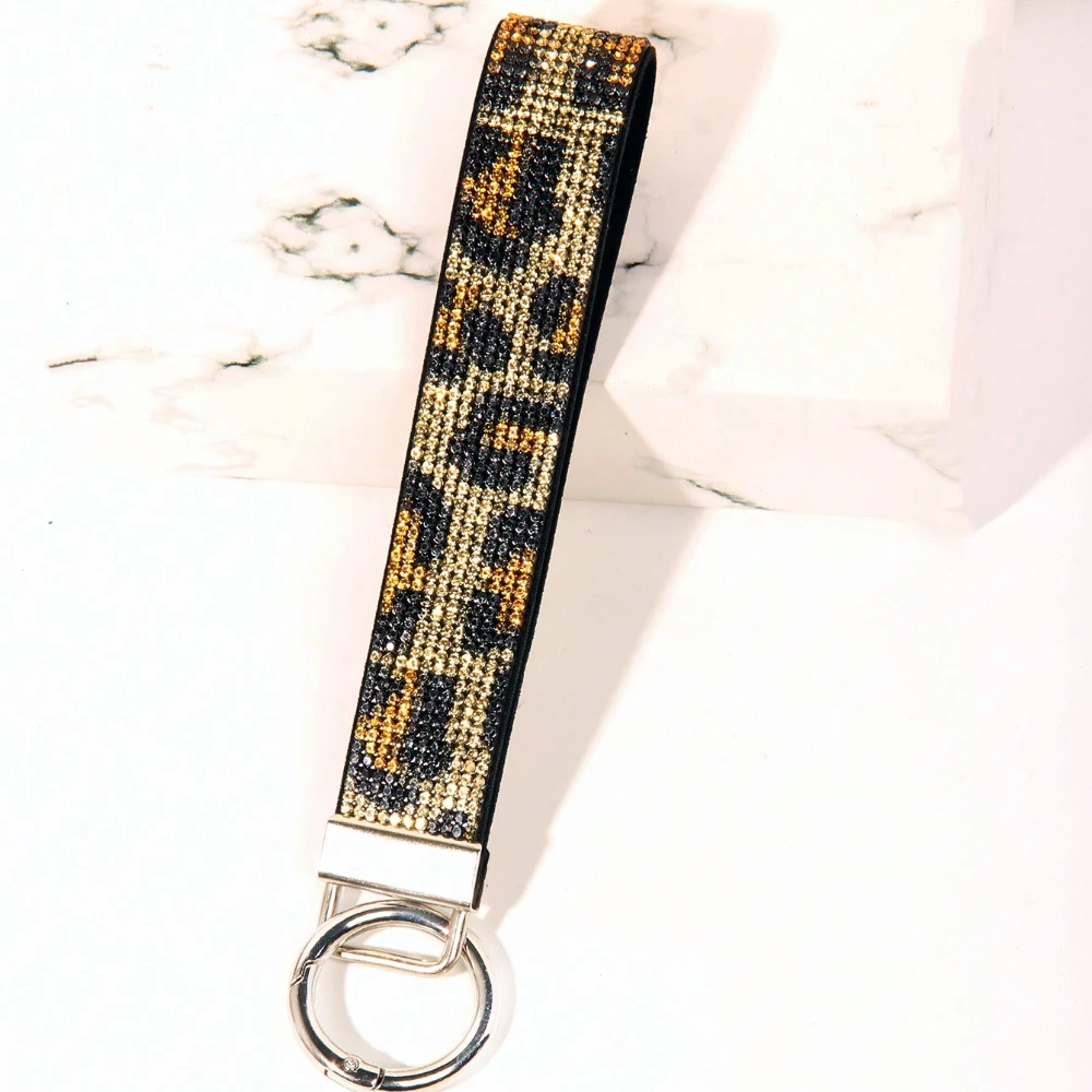 

1pc Gold & Diamond Decorated Bling Glitter Wristband With Open Circle Keychain, Suitable For Clutch And Keychain Leopard Print