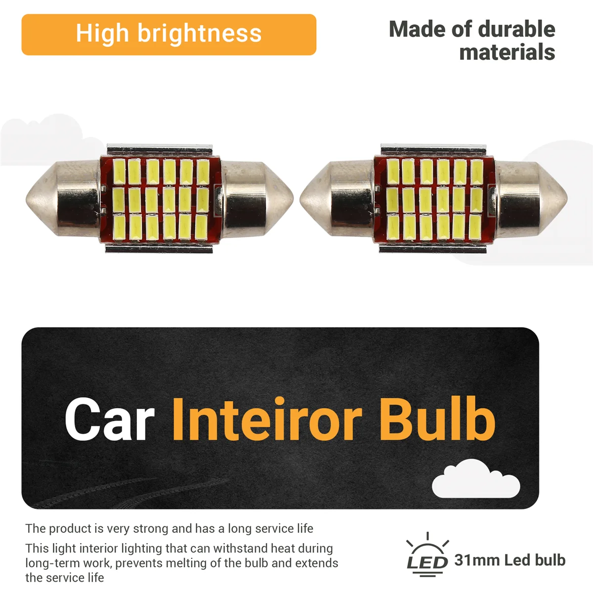 

Durable 2Pcs C5W C10W 31mm 3014 18SMD Festoon License Plate Light 12V