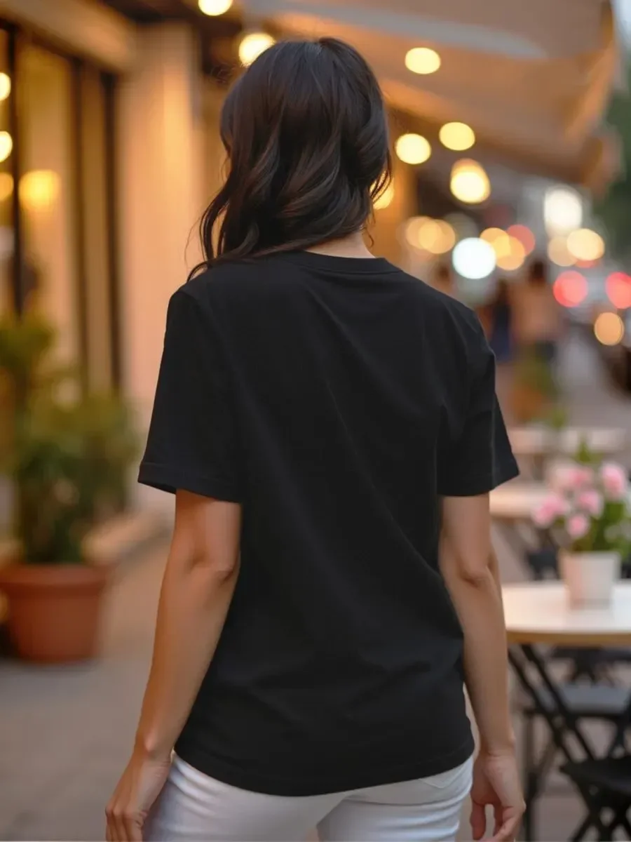 Gefüttertes Damen-T-Shirt mit Schmetterlingsdruck, Rundhals-Kurzarm-T-Shirt, T-Shirt aus reiner Baumwolle, lässig und bequem – Detail 7