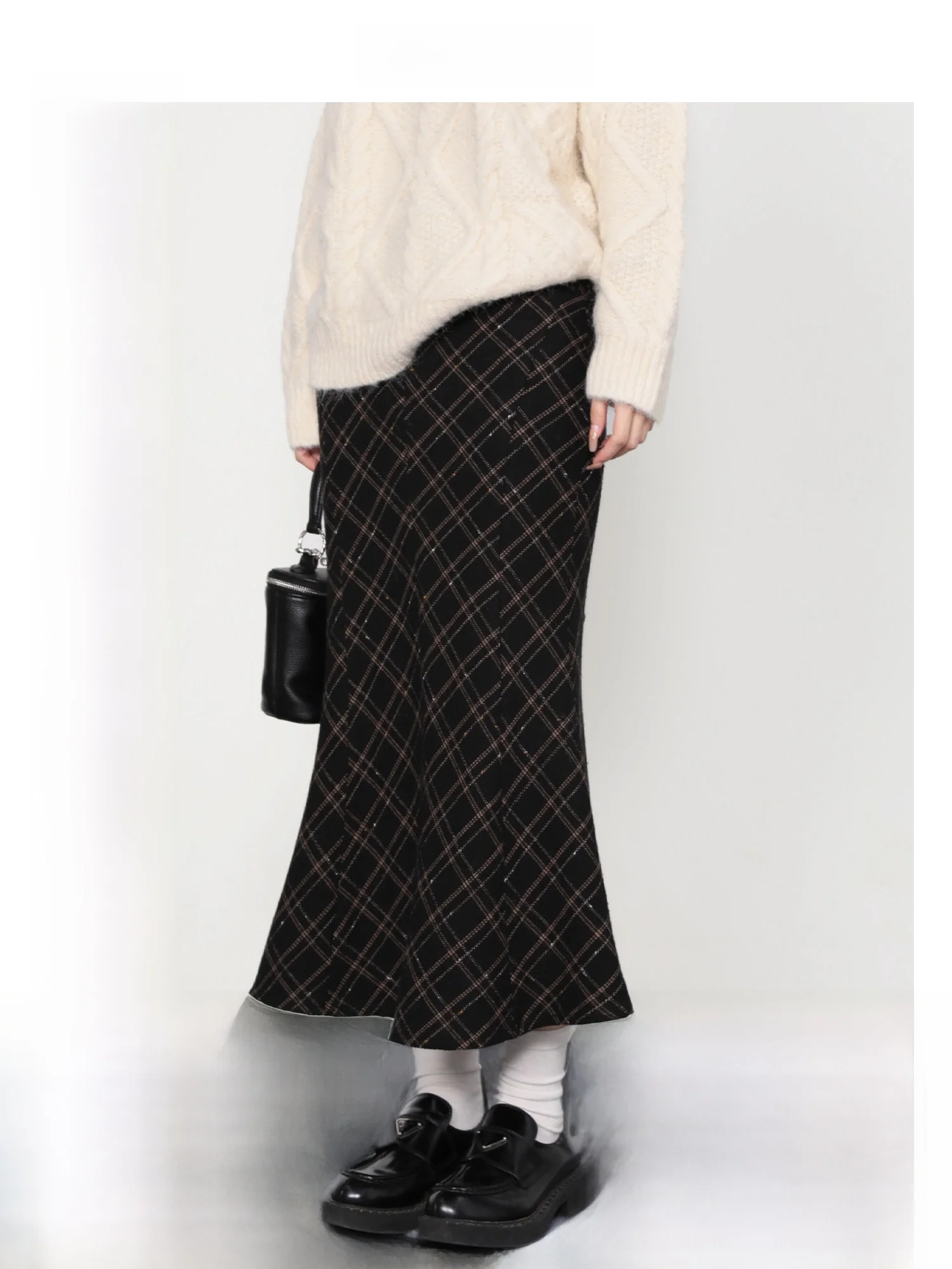 

Bla Plaid ter Ne Dr Women's High Waist Fi Tail Skirt Retro Design All-Match Bodycon Long Skirt Casual Sle