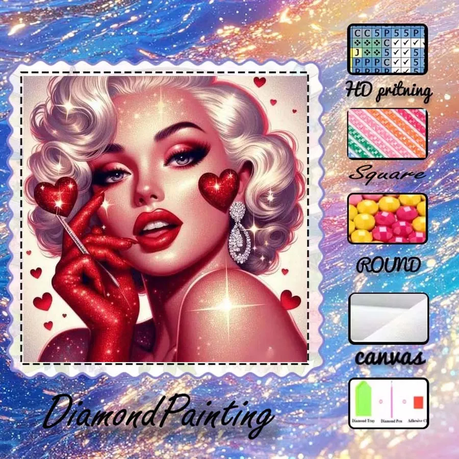 1 piece 5D DIY flocking cloth, special drill, diamond painting kit beautiful woman, heart shape, pattern mosaic, diamond art