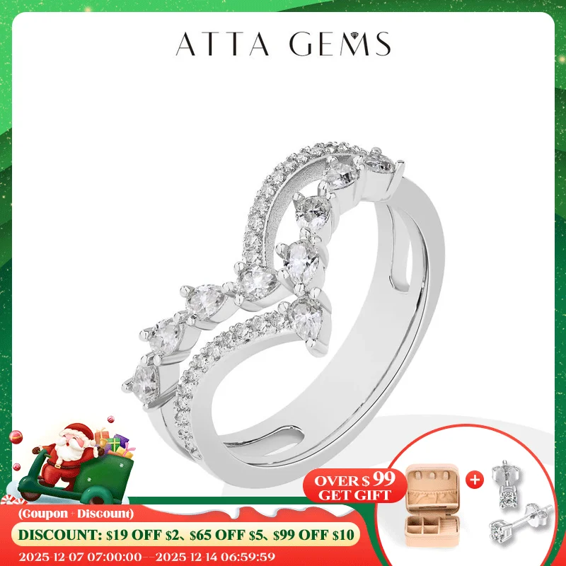 

ATTAGEMS Double Cross Design Band Moissanit Rings for Women DVVS1 Grade 3*2mm Pear Cut 925 Sterling Silver Engagement Jewelry