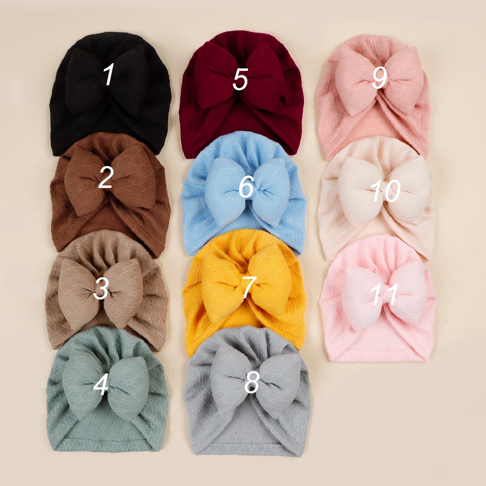 Large Knitted Puffy Bowknot Baby Hat Soft Newborn Infant Cap Cute Boys Girls Turban Knitting Beanies Caps Baby Accessories