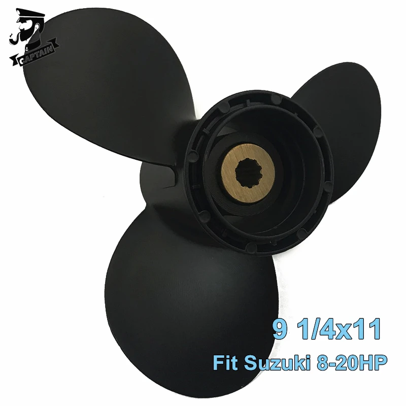 Captain Marine Boat Aluminum Propeller 9 1/4x11 Fit Suzuki 8HP 9.9HP 15 20HP Outboard Propeller 3 Blades 10 Spline Marine Engine