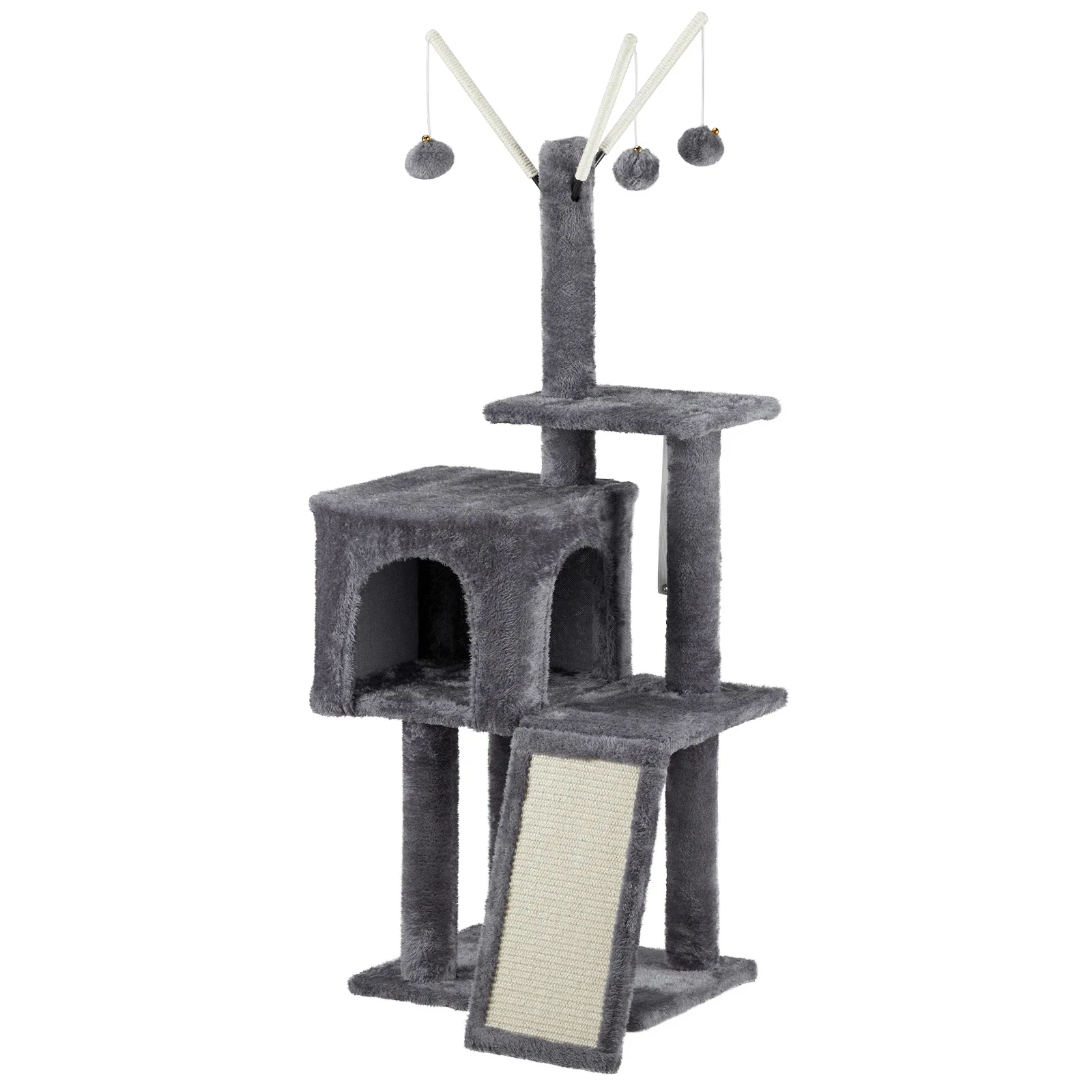 

49 inch Cat Tree Cat Tower for Indoor Cats, Cat House with Padded Platform Bed, Large Cozy Condo and Scratch Board, Dark Grey