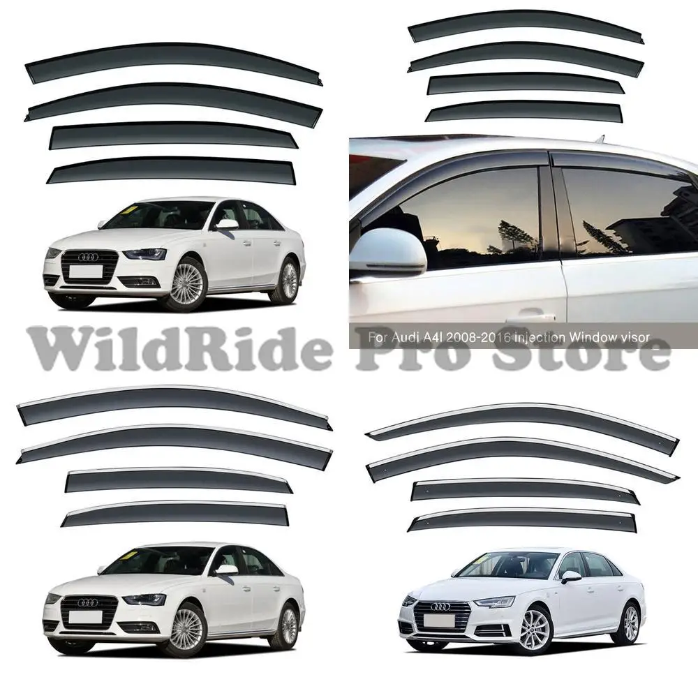 1 set Dedicated 2008-2016 Audi A4L Car Window Rain Visor Molded Rain Shield With Chrome Strip Without Chrome Strip