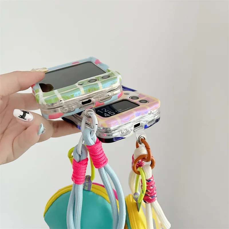 Cartoon Cute Happy Face Phone Case for Samsung Galaxy ZFlip6 4 3 Hard Cover for ZFlip5 Flip3 Zflip4 Solid Shell Bracket