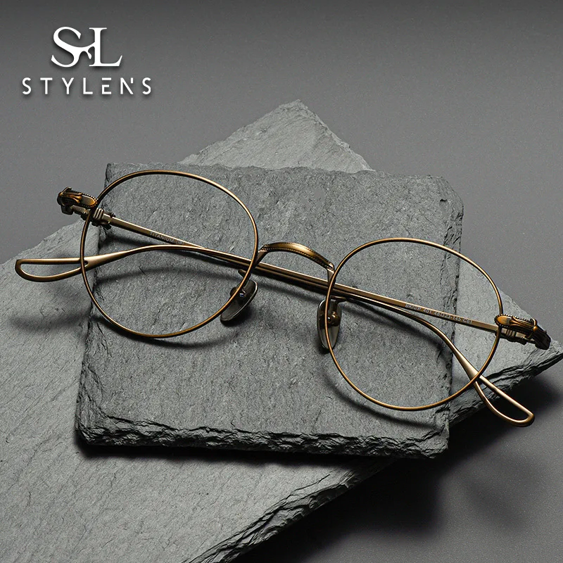 

STYLENS Business Ultralight Pure Titanium Glasses Men's Round Reading Glasses Anti Blue Light Prescription Customization 401