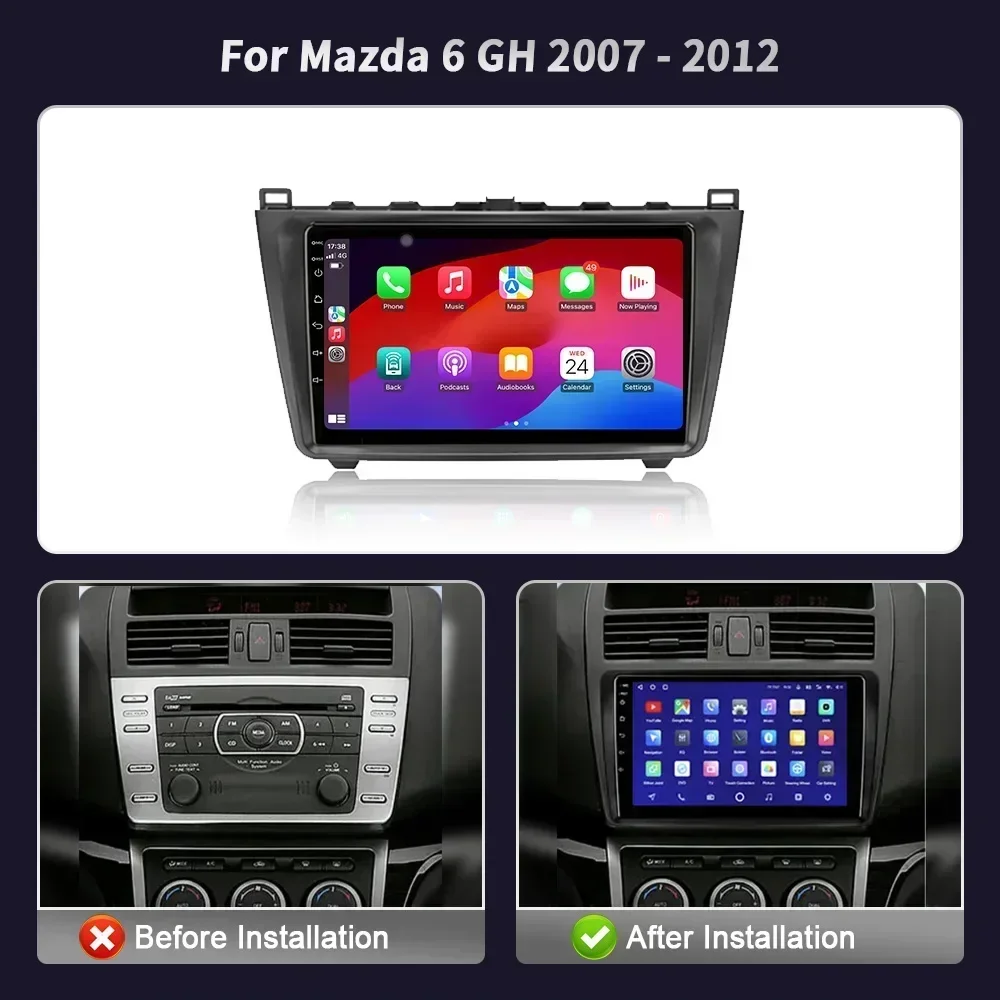 Android Bluetooth Wireless CarPlay Touch Screen Stereo Car Radio Multimedia Player Navigation 4G GPS  For Mazda 6 GH 2007 - 2012