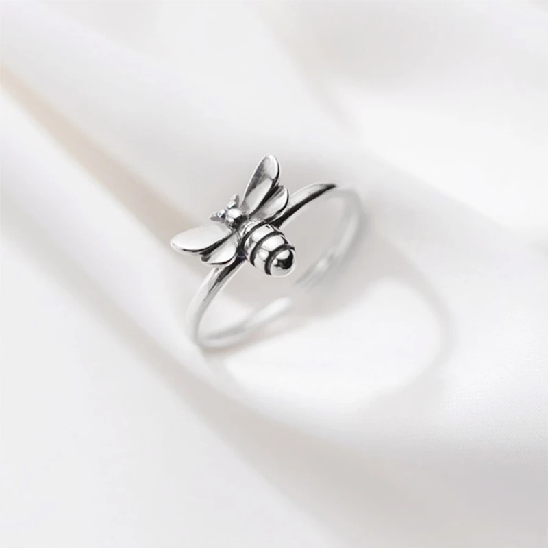 Retro Thai Silver Mini Bee 925 Sterling Silver Female Resizable Opening Rings RI980