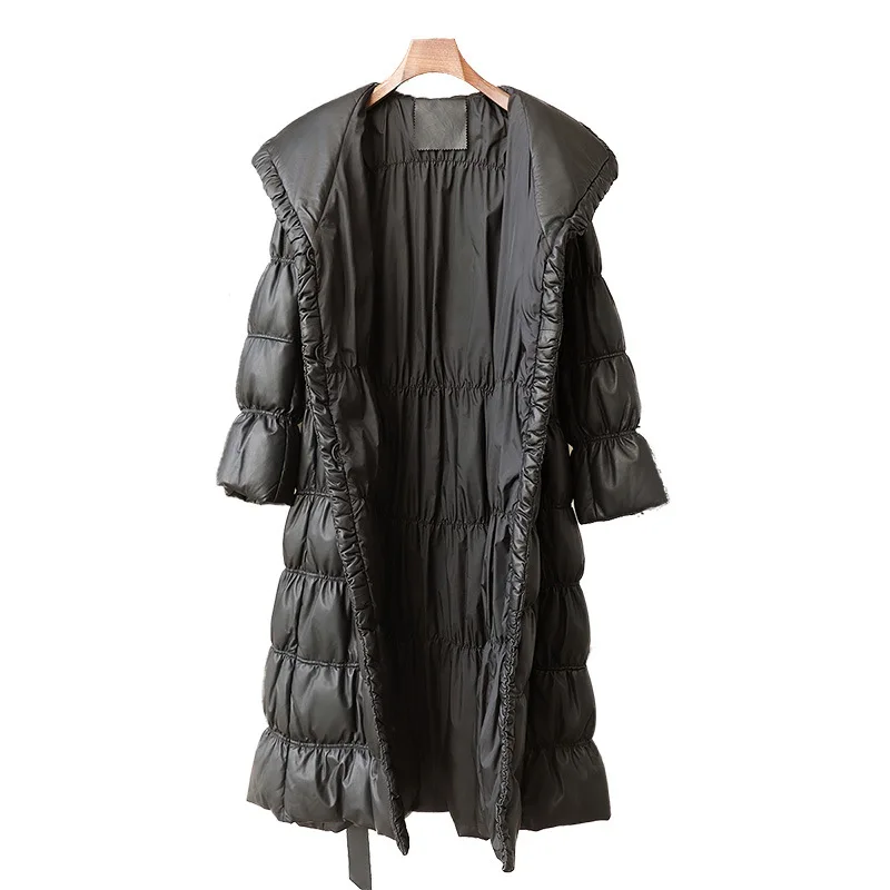 Giacca lunga in pelle di pecora da donna nuova primavera 2025 Cappotto in piuma di pelle di oca bianca al 90%