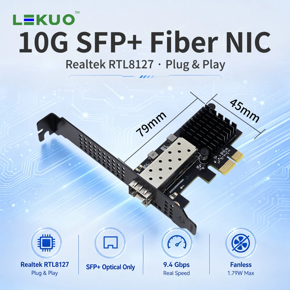 lekuo-10g-sfp-fiber-network-card-pcie-40-x1-rtl8127atf-chip-low-latency-high-throughput-enterprise-grade-for-nas-server