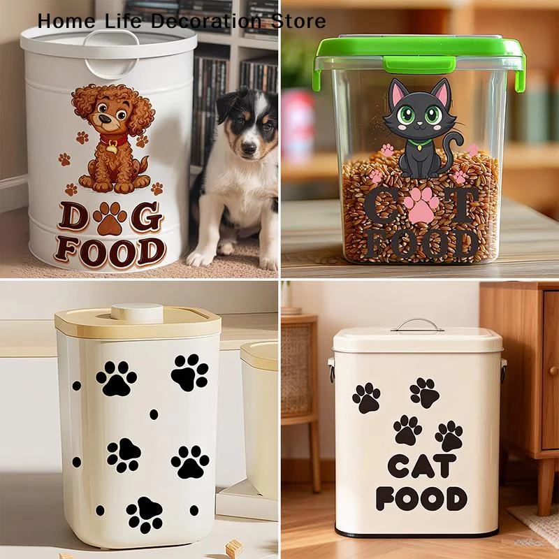 Self-Adhesive Removable Cartoon Dog Food Storage Can Sticker Cat Food Container Surface Stickers Home Storage Decorative Sticker