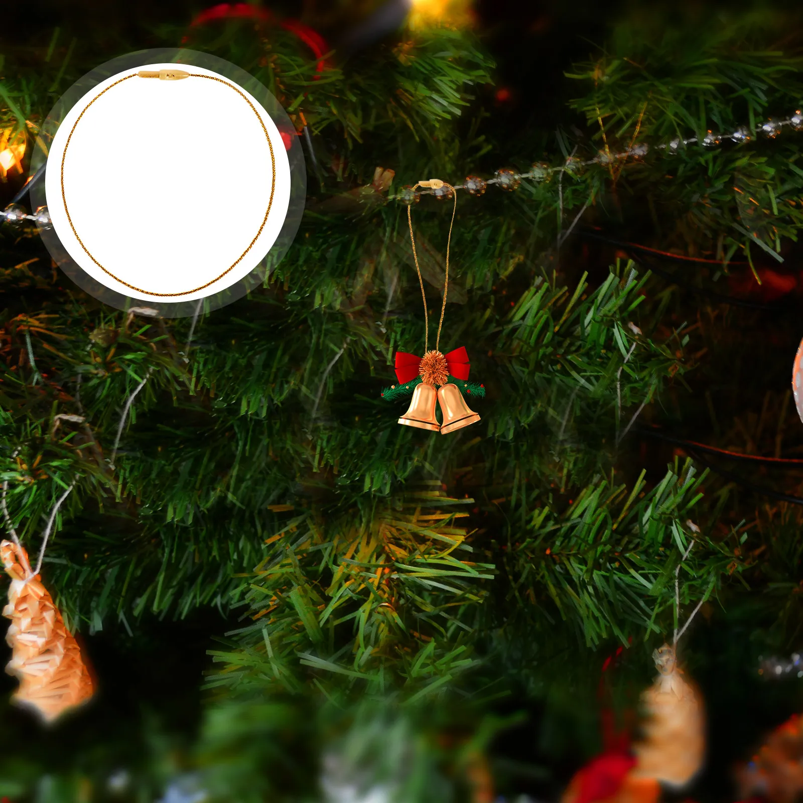 

200 Pcs Christmas Ball Pendant Hooks for Ornaments Coat Hanger Hanging Tag Polyester Ropes Bauble Golden Decorations